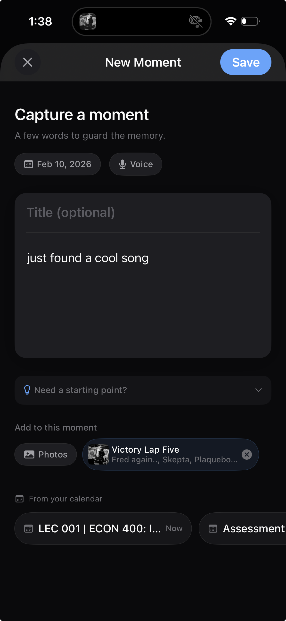 Capture — Text or voice, takes seconds